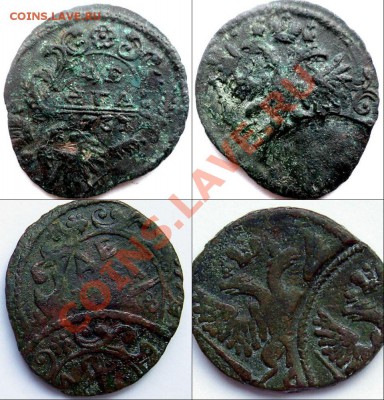 Деньга 1749 год ОЧЕНЬ ИНТЕРЕСНЫЙ БРАК  ДВОЙНОЙ УДАР ! - 03 (2)