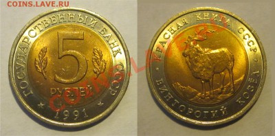 Красная Книга 1991-1993____________  15.10.2013 22-00 - 1991 - 5 рублей. Винторогий козёл