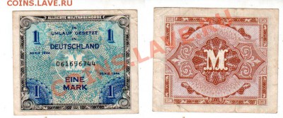 ГЕРМАНИЯ, оккупация, 1 марка 1944, 15.10 @ 22:00 - banknote_0982-0-0