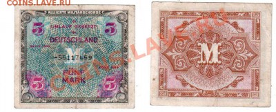ГЕРМАНИЯ, оккупация, 5 марок 1944, 15.10 @ 22:00 - banknote_0982-0-1