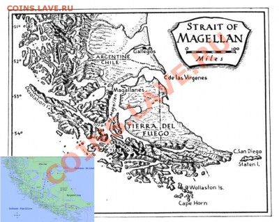 Магелланов пролив (исп. Estrecho de Magallanes) — пролив, разделяющий континентальную Южную Америку и архипелаг Огненная Земля, узкий (минимальная ширина — 3,5 км) и в некоторых местах очень опасный для мореплавания. Длина пролива — 575 км, наименьшая глубина на фарватере — 20 м.Впервые был преодолён Магелланом в 1520 году во время его кругосветного путешествия.21 октября 1520 года, в день «Одиннадцати тысяч дев» — Cвятой Урсулы, примерно на 52-й параллели южной широты Магеллан открыл мыс, который он и назвал в честь этого праздника «Cabo Virgenes». 1 ноября, в день Всех Святых, сильный шторм занёс корабли Магеллана в бухту, дальнейшее плавание через которую привело в пролив, пройдя который экспедиция попала в Тихий океан. Магеллан дал проливу португальское название праздника Всех Святых — Estreito de todos os Santos, однако позже испанский король изменил его, дав испанское название в честь Фернана Магеллана — Estrecho de Magallanes. От Атлантики до Тихого океана пролив был пройден Магеланом с 21 октября по 28 ноября 1520 года. - Strait_of_Magellan