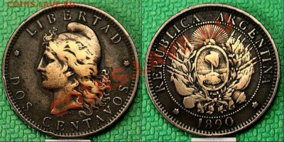 Аргентина DOS CENTAVOS 1890 года. - 008
