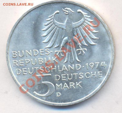 ФРГ 5 марок 1974 г. Минт D  26.10.13 г. 22-00 МСК . - Фрг 5 марок 1974 г.D 1