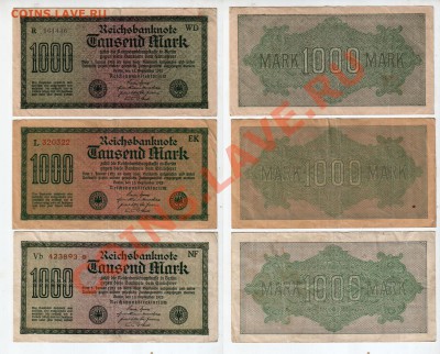ГЕРМАНИЯ, 5×1000 марок 1922 (разновиды), до 29.10 @ 22:00 - banknote_1058