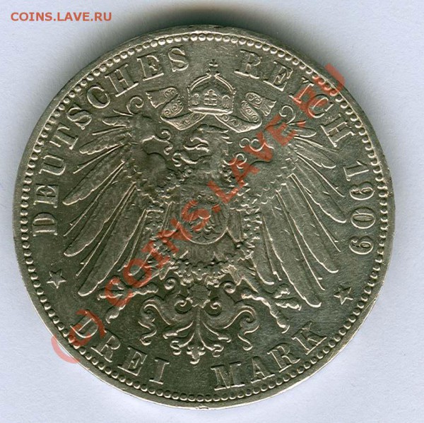 3 марки (Саксония) 1909г - Саксония 3м 1909 рев