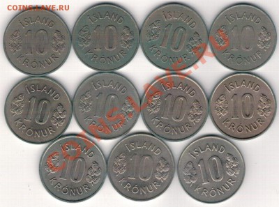 ИСЛАНДИЯ 10 КРОН 1967-80 (11ШТ) ДО 31.10 В 22.00МСК (6965) - 4-исл10кр1