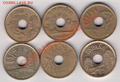 ИСПАНИЯ 25 ПЕСЕТ 1991-97 (6ШТ) ДО 31.10 В 22.00МСК (6878) - 4-исп25