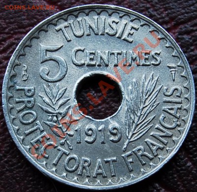 ФРАНЦУЗКИЙ ТУНИС - 5 сантимов 1919 - до 9 ноября - 162