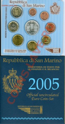 Евронаборы Сан Марино, монеты Ватикана - 2005