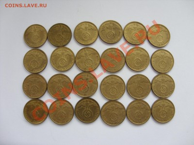 5 пфеннигов 3 Рейх 1937-39 A 24 штуки. - 5 пф латунь 24 штуки - 2