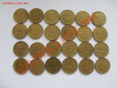 5 пфеннигов 3 Рейх 1937-39 A 24 штуки. - 5 пф латунь 24 штуки - 1