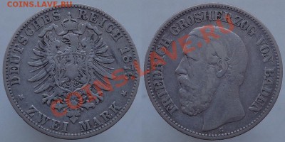 Германия 2 марки 1876г. Баден - 2 марки 1876 баден н