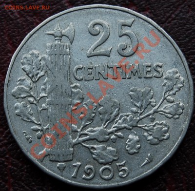 ФРАНЦИЯ - 25 сантимов 1905 - до 16 ноября - 495