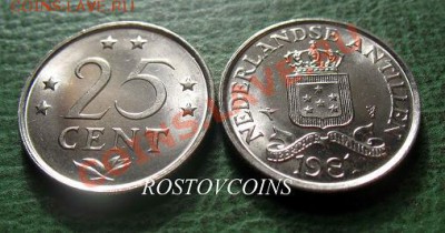 Распродажа остатков иностранных монет - 177. НИДЕРЛАНДСКИЕ АНТИЛЫ 25 центов 1981 г. UNC = 40.JPG