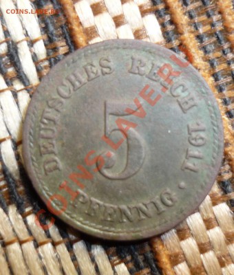 5 пфенингов 1911 год ААдо 23.00 мск.вр.22.1.13г - P1130751.JPG