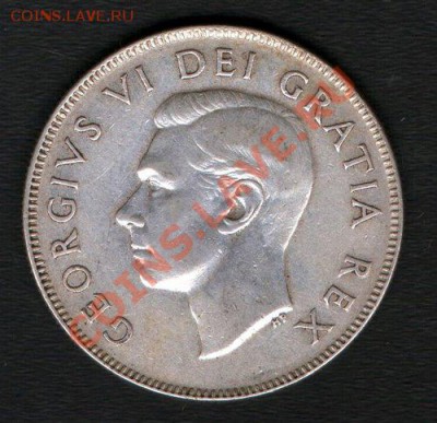 Ag. КАНАДА 50 центов 1950 Георг VI до 28.11-22 - 1950 Canada 50 cents 11.6g 800 silver Avers