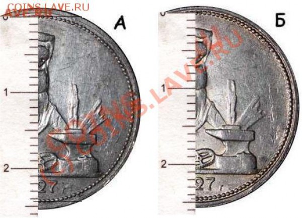 Полтинник 1927. Разновидности - Варианты реверса полтинника 1927 г (с линейкой).JPG