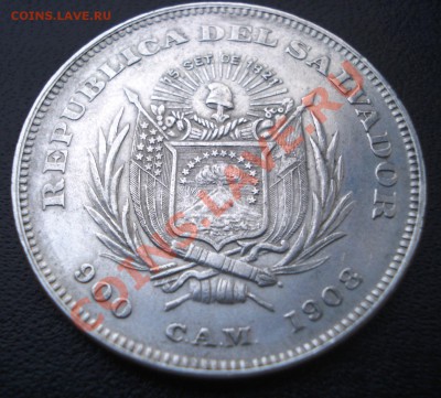 REPUBLICA DEL SALVADOR 1 Песо 1908 г. Колумб - 1 песо реверс.JPG
