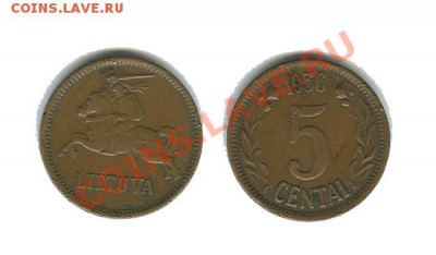 Литва 5 центов 1936, до 22.00 мск 13.12.2013 год - Литва 5 центов 1936