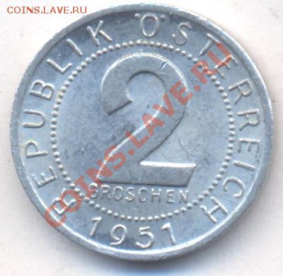 Австрия 2 грошен 1951 г.  13.12.13 г. 22-00 МСК . - Австрия 2 гр 1951