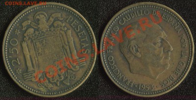 Испания 2,5 песеты 1954 до 22:00мск 16.12.13 - Испания 2,5 песеты 1954
