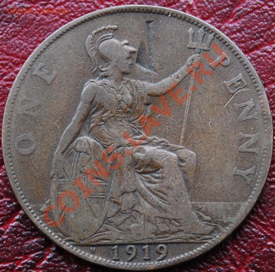 ВЕЛИКОБРИТАНИЯ - 1 пенни 1919 Н - Георг V - до 20 декабря - 056