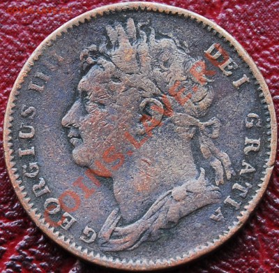 ВЕЛИКОБРИТАНИЯ - Фартинг 1825 - Георг IV - до 20 декабря - 035
