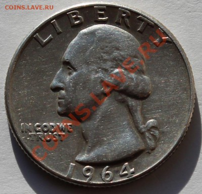 США 25 центов 1964 D. Серебро. - 3