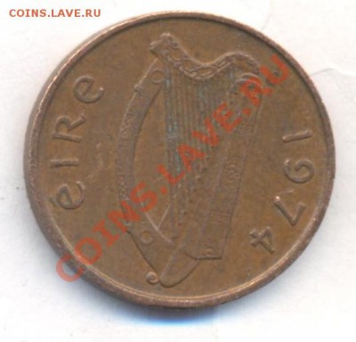 Ирландия 1 пенни 1974 г.До 19.12.13 г. 22-00 МСК . - Ирландия 1 п 1974