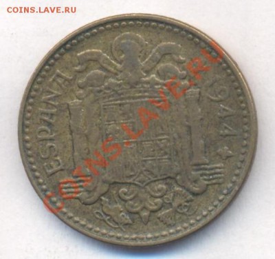 Испания 1 песета 1944 г.До 19.12.13 г. 22-00 МСК . - Испания 1 п 1944 1
