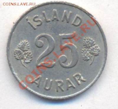 Исландия 25 эре 1965 г.До 22.12.13 г. 22-00 МСК . - Исландия 25 э 1965 1