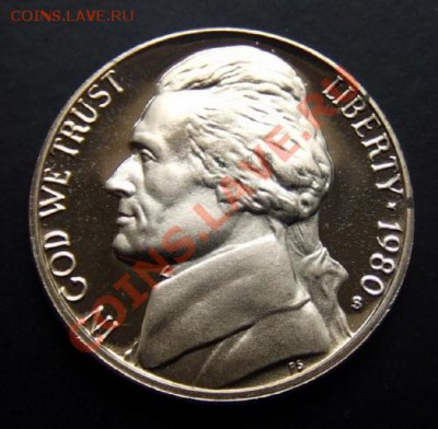 США 5 центов (1980 S) proof до 26.12 (22.00) - США 5 центов (1980 S) А