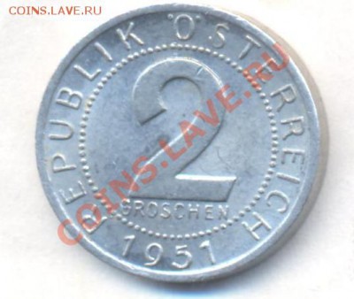 Австрия 2 грошен 1951 г.До 28.12.13 г. 22-00 МСК . - Австрия 2 г 1951