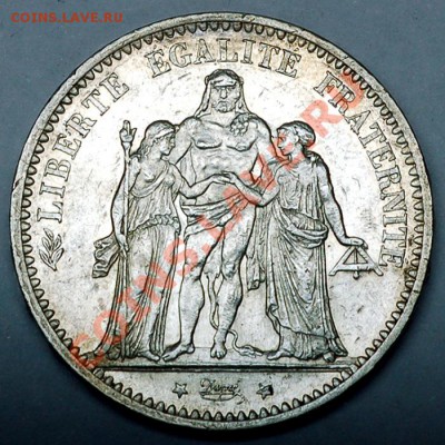Франция_5 франков 1875А "Геракл и музы". Ag; до 27.12_22.08м - 7191
