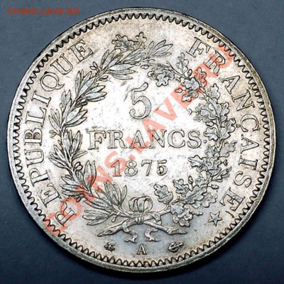 Франция_5 франков 1875А "Геракл и музы". Ag; до 27.12_22.08м - 7192
