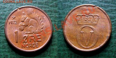 Распродажа остатков иностранных монет - Ж. БРАК - Норвегия 1 эре 1972 г. (трещина заготовки) = 100.JPG