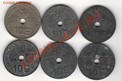 БЕЛЬГИЯ 10 САНТИМОВ 1939-46 (6ШТ) ДО 09.01 В 22.00МСК (7631) - 4-с10ц1