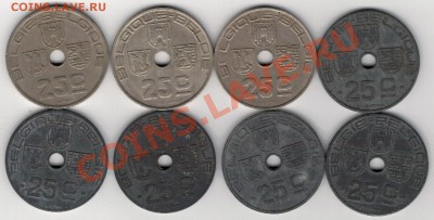 БЕЛЬГИЯ 25 САНТИМОВ 1938-46 (8ШТ) ДО 09.01 В 22.00МСК (7631) - 4-с25ц1