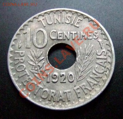 1 - Франц. Тунис 10 сантимов (1920) №1 Р