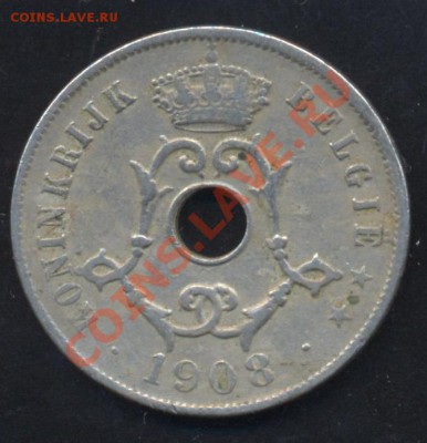 Бельгия 25 сантимов 1908 г.До 10.01.14 г. 22-00 МСК . - Бельгия 25 с 1908