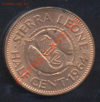 2 цента 1964 г.До 10.01.14 г. 22-00 МСК . - С. Леоне 0,5 ц 1964