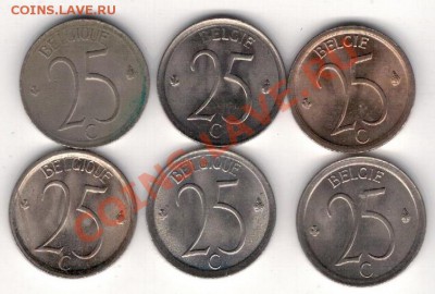 БЕЛЬГИЯ 25 САНТИМОВ 1964-73 (6ШТ) ДО 16.01 В 22.00МСК (7631) - 4-с25мн1