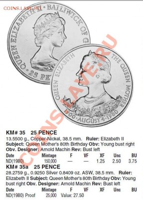 Гернси: Ag-925 25 пенсов 1980 ПРУФ ШАЙБА! до 16.01 22 - Крона Гернси 1980-каталог.JPG