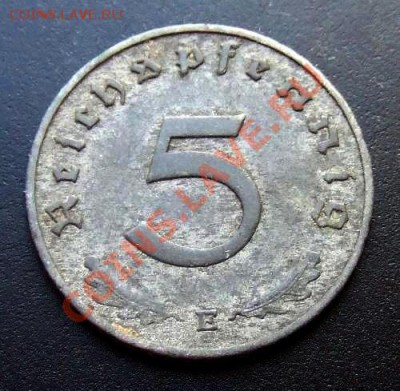 ГЕРМАНИЯ (Рейх) 5 пфеннигов (1941 Е) цинк до 13.01 (22.00) - Германия (Рейх) 5 пфеннигов (1941 Е) Р