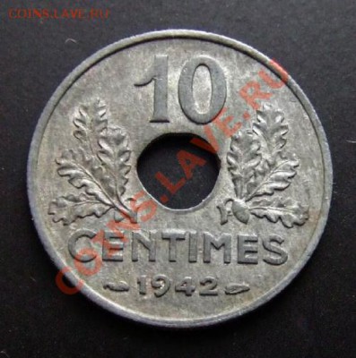 ФРАНЦИЯ 10 сантимов (1942) цинк до 13.01 (22.00) - Франция 10 сантимов (1942) цинк Р