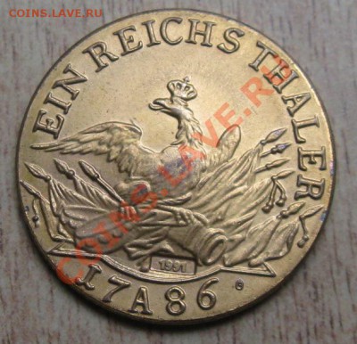 позолоченная копия талера EIN REICHS THALER 1786 12.01 22.30 - Изображение 073