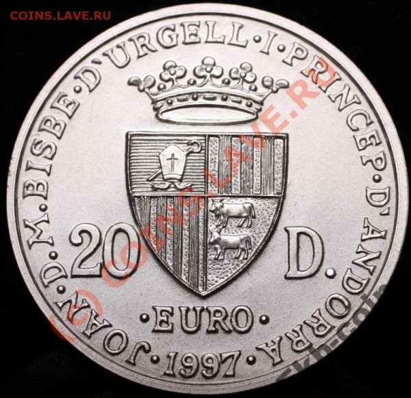 20 Dinar Андорра биметалл - золото 1.7 гр + серебро UNC - 11