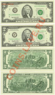 2 доллара США-2шт. 1995 и 2003г до 21.00 мск 25.2014 - 2 доллара