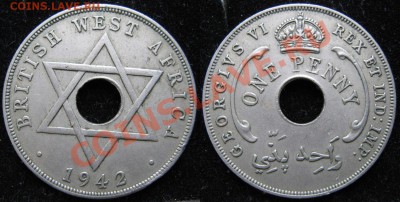 Разная инострань - 394 1 Брит Зап Африка 1 пенни 1942   412