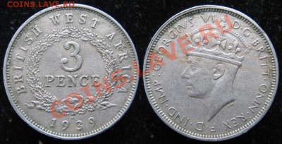 Разная инострань - 394 2 Брит Зап Африка 3 пенса 1939Н   414